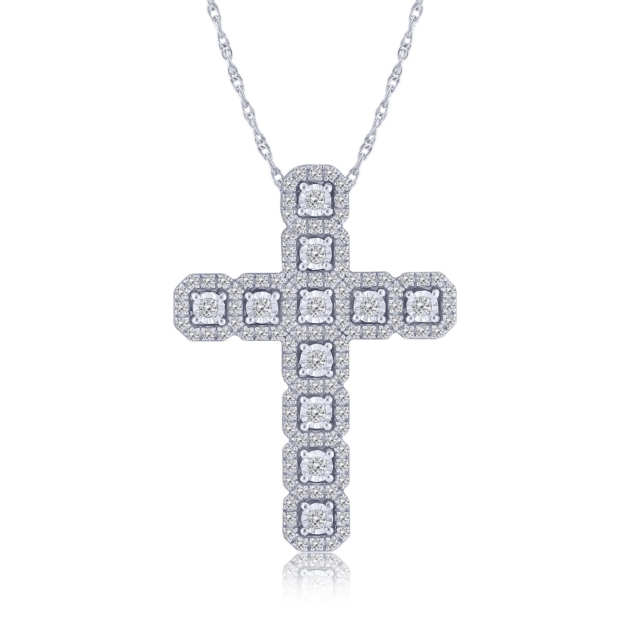 0.39CT HALO DIAMOND CROSS PENDANT