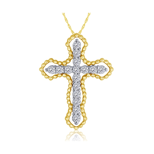 0.25CT TWO TONE DIAMOND CROSS PENDANT