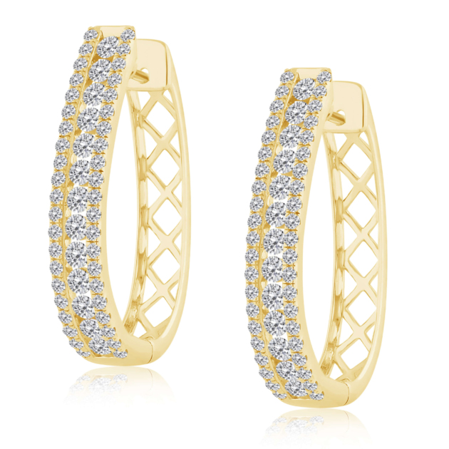 2.00CT THREE ROW DIAMOND HOOP EARRINGS