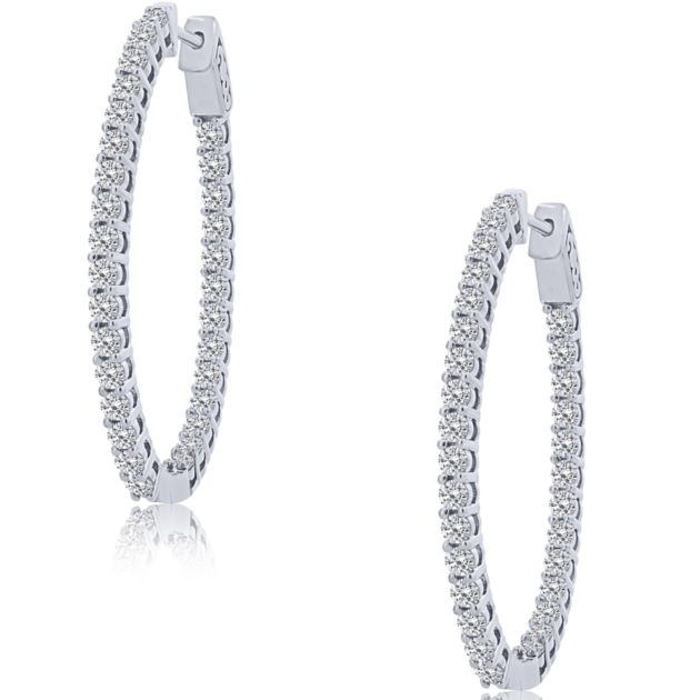 3.00CT OVAL INSIDE OUTSIDE HOOP EARRINGS