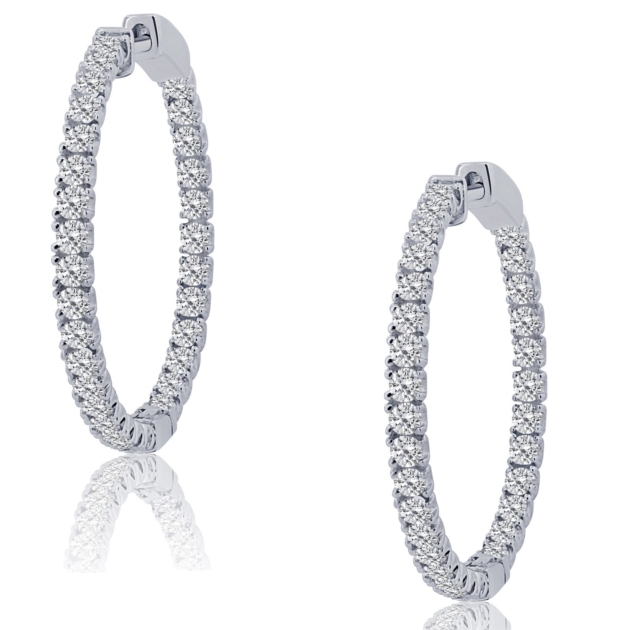3.00CT ROUND INSIDE OUTSIDE HOOP EARRINGS