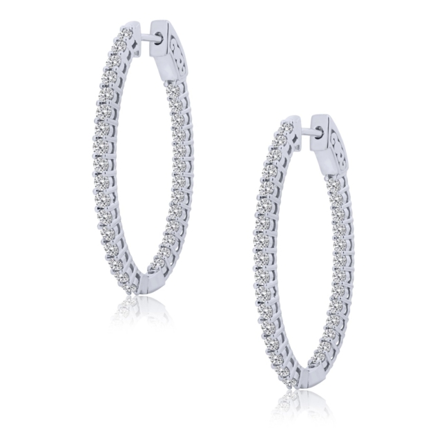 2.00CT OVAL INSIDE OUTSIDE HOOP EARRINGS