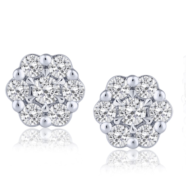 1.00CT ROUND DIAMOND CLUSTER STUD EARRINGS