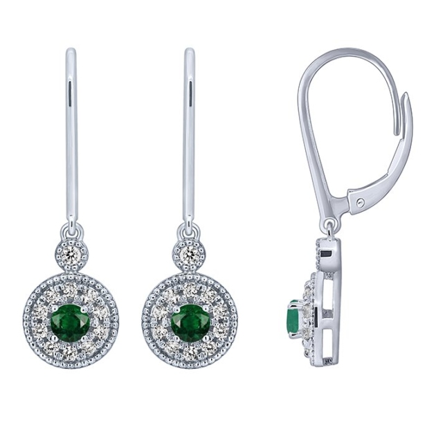 0.31CT EMERALD & DIAMOND LEVERBACK EARRINGS