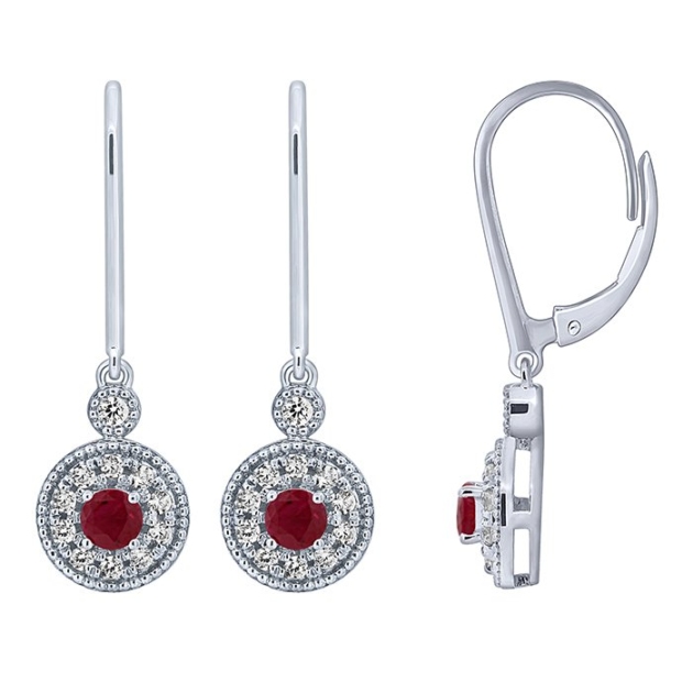 0.31CT RUBY & DIAMOND  LEVERBACK EARRINGS