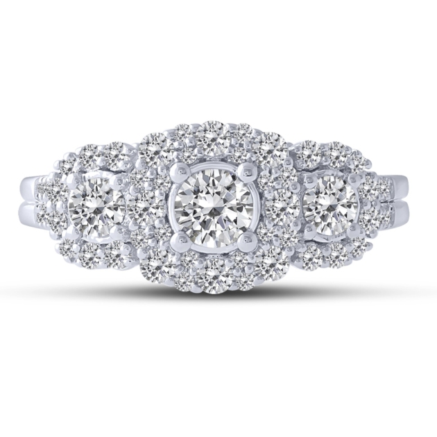1.00CT THREE STONE HALO RING