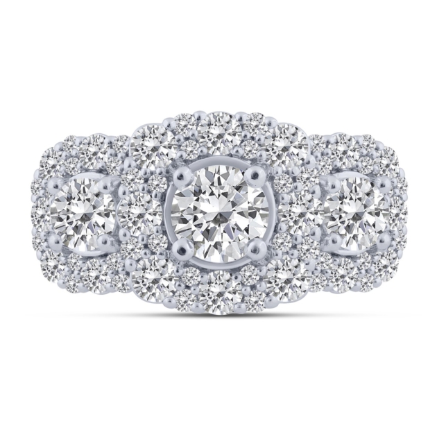 2.03CT THREE STONE HALO RING