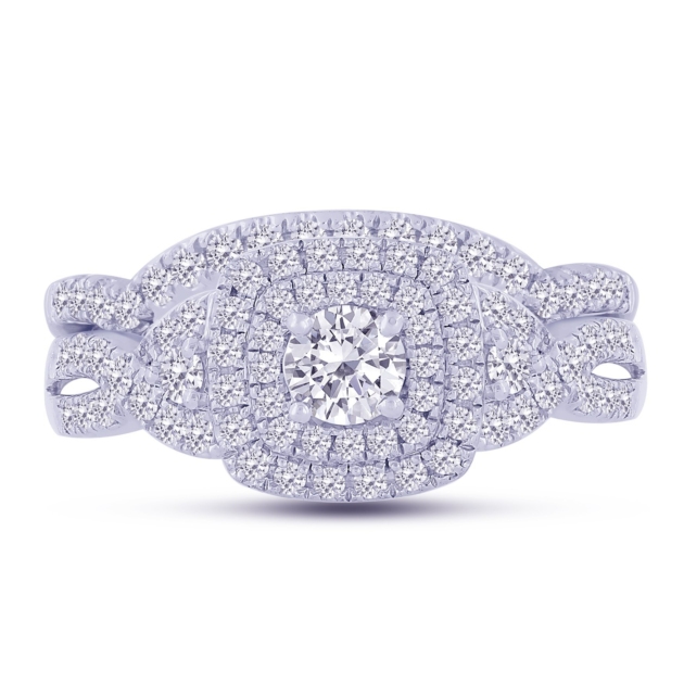 1.00CT DOUBLE HALO WEDDING SET